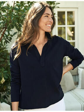 NEW, Frank & Eileen Patrick Popover Henley Black S #T3788
